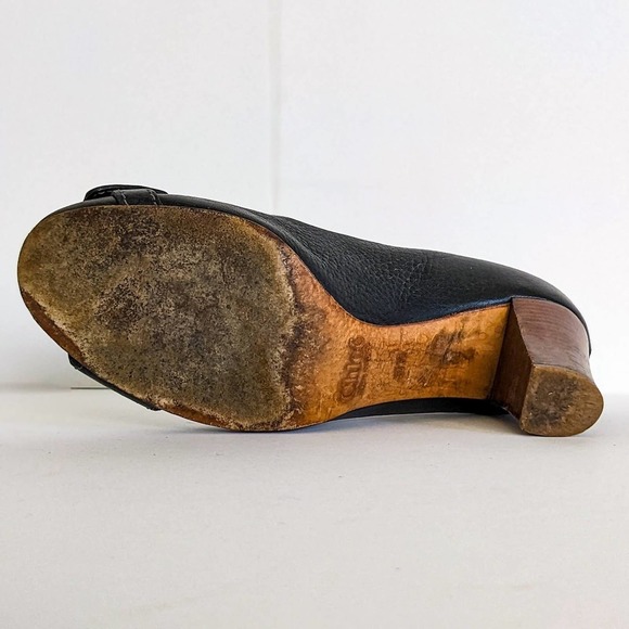 Chloe Black Heels with Gold Buckle and Wooden Heel - Picture 12 of 15